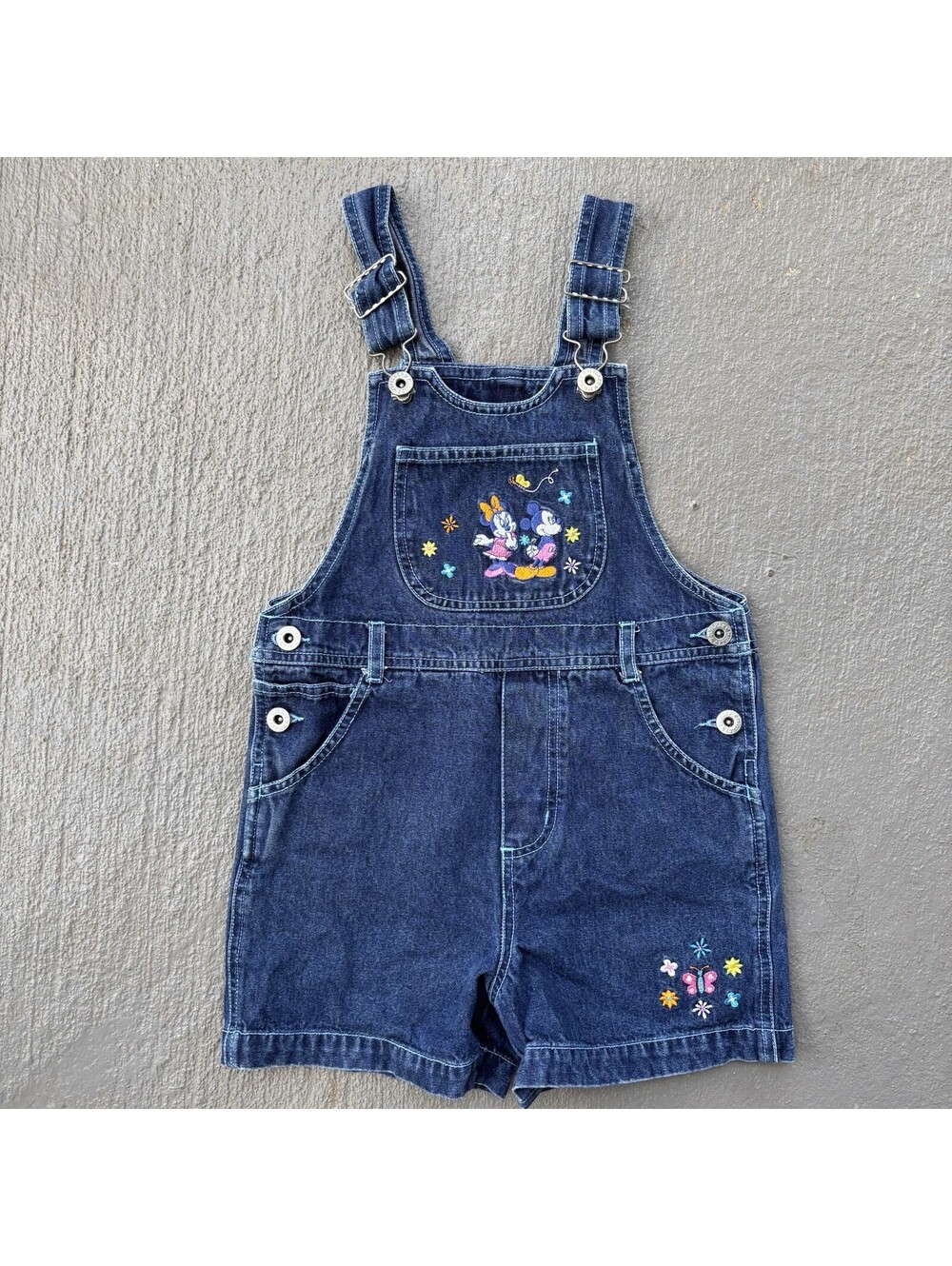 Vintage 90s Disney Mickey & Minnie Mouse Flower Denim Overalls KIDS 5T